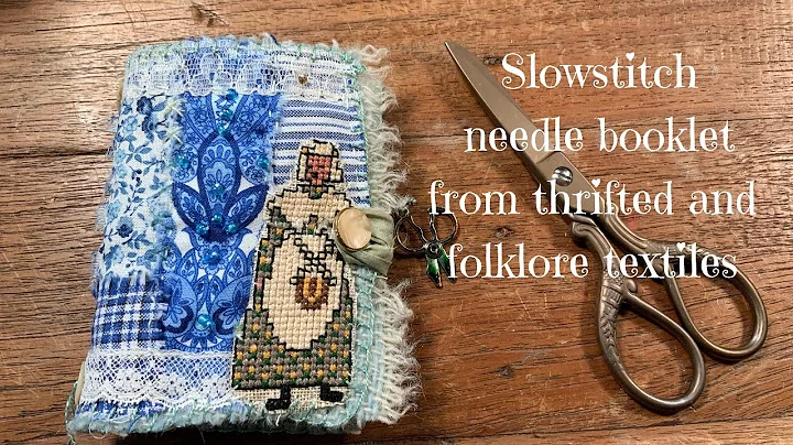 Slowstitch needle booklet, made from thrifted and real folklore textiles