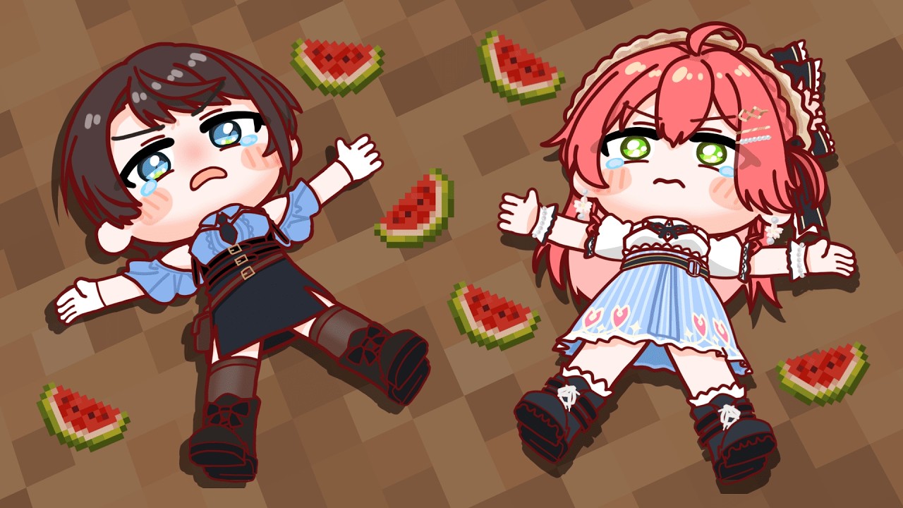 【手描き】スイカ金策で大儲けのみこスバ、即座の大暴落にあえんびえん【大空スバル/さくらみこ/獅白ぼたん/ホロライブ/ホロライブ 切り抜き/hololive】