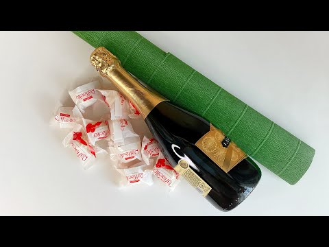 Как оформить бутылку шампанского конфетами на новый год своими руками