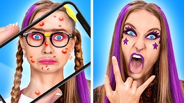 Crazy Girl in Detention! 💄 From Nerd to Popular with Wild Hair & Nail Hacks! 😜