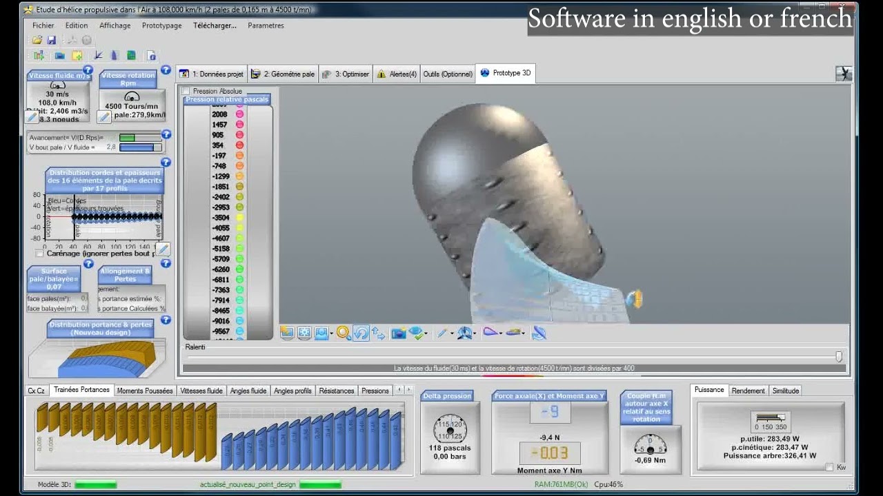 propeller wing foil turbine boundary layer modeling with Heliciel software