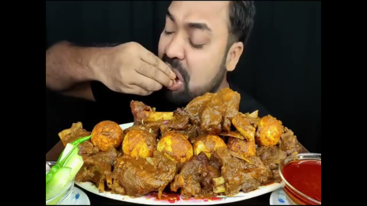Eating mutton curry egg spicy food eating 