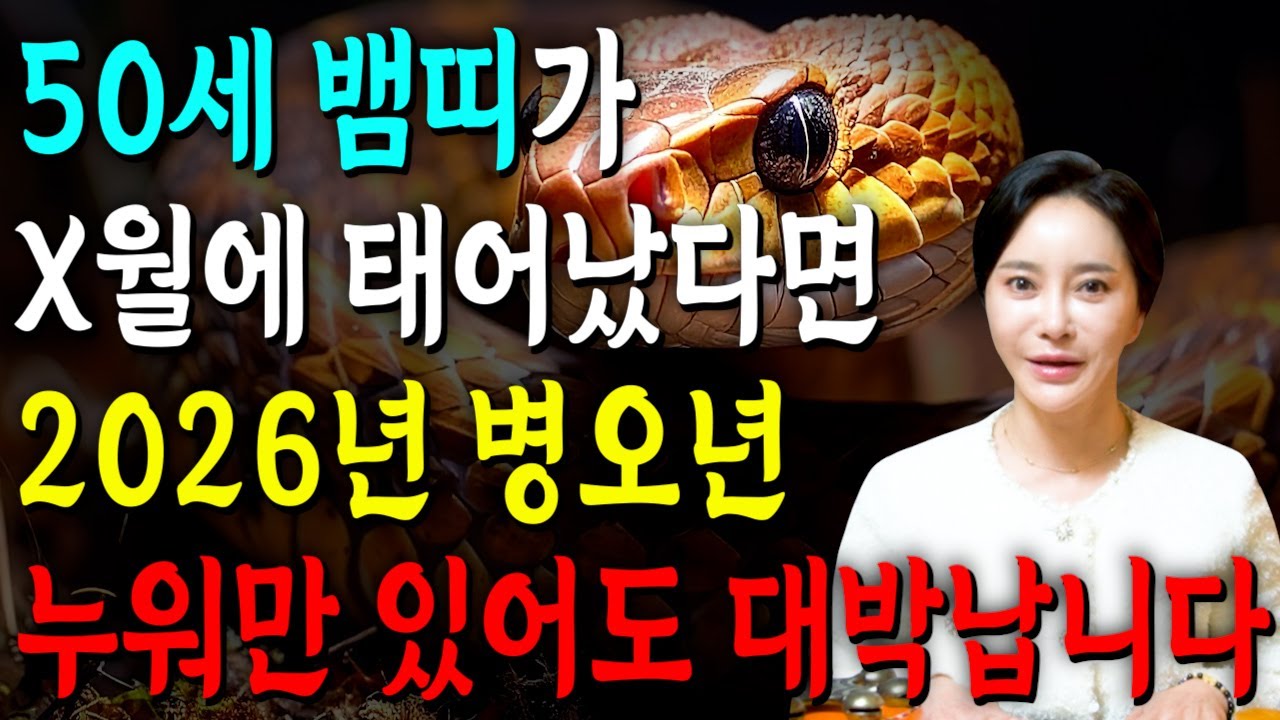 뱀띠 이렇게 됩니다..!! 2026년 1977년생 50세 뱀띠운세 배신당했던 모든날을 보답받습니다! 74년생 뱀띠의 운명과 평생의 운세 / 2026년 병오년 50세 운세