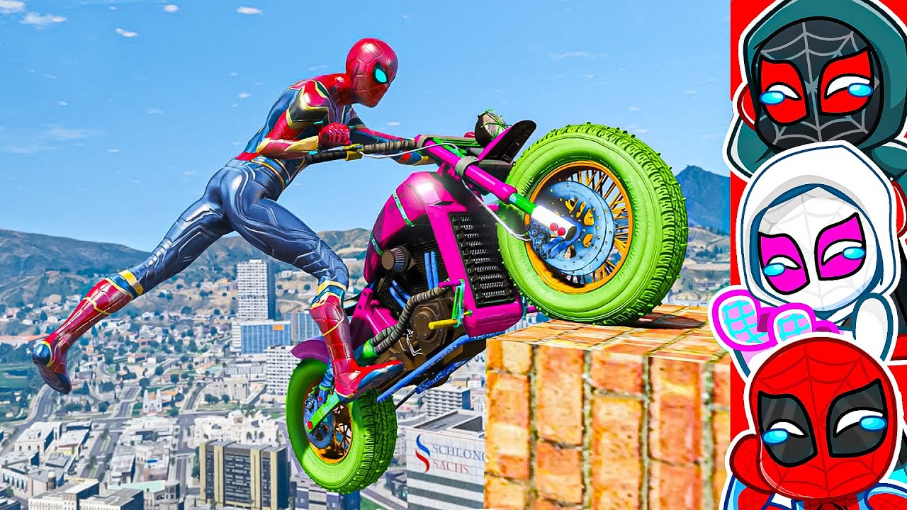 IRON SPIDERMAN Funniest GTA 5 Bike RAGDOLL Clips! (Try Not To Laugh!)