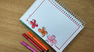 كيفية تزيين الدفاتر المدرسية للبنات من الداخل على شكل ورود رسم سهل  notebook Cute Border Design