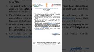 UGC-NET JUNE-2026 ADMIT CARD RELEASED #ugcnet #nta #admitcard #shorts #ytshorts #youtubeshorts
