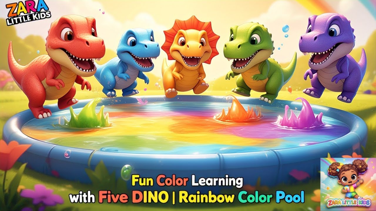 Watch Five Dinosaurs Learn Colors Together | Rainbow Pool Fun | Preschool Cartoons