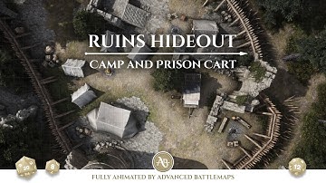 D&D | Pathfinder | Ruins Hideout - Camp and Prison Cart | Animated Battle Maps | Virtual Tabletop