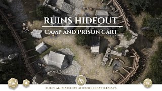 D&D | Pathfinder | Ruins Hideout - Camp and Prison Cart | Animated Battle Maps | Virtual Tabletop