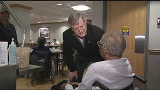 Gov. Baker greeted veterans at the Holyoke Soldiers' Home