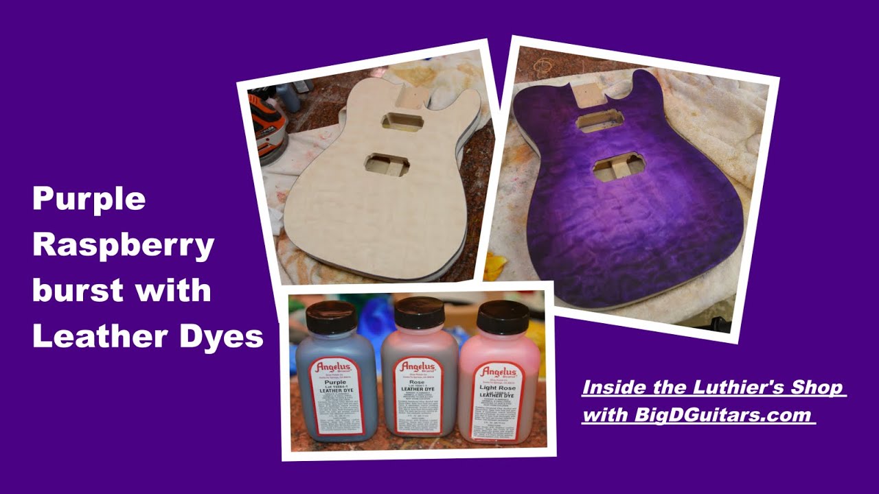 Purple Raspberry burst with Angelus Leather Dyes on a guitar body 