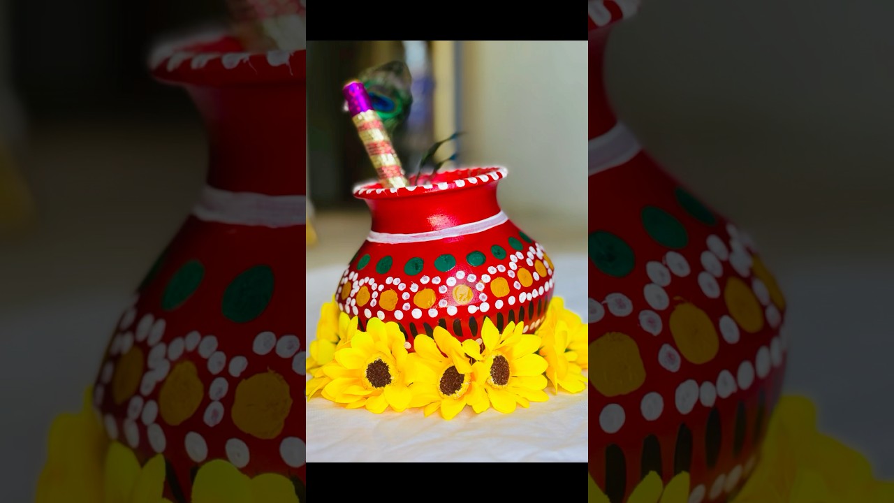 Krishna Janmashtami Pot Decoration ❤️ #krishna #janmashtami #decor #diy #pot #shorts