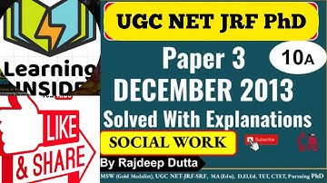 NTA UGC NET JRF PhD I Social Work I Paper 3 December 2013 I L-10A