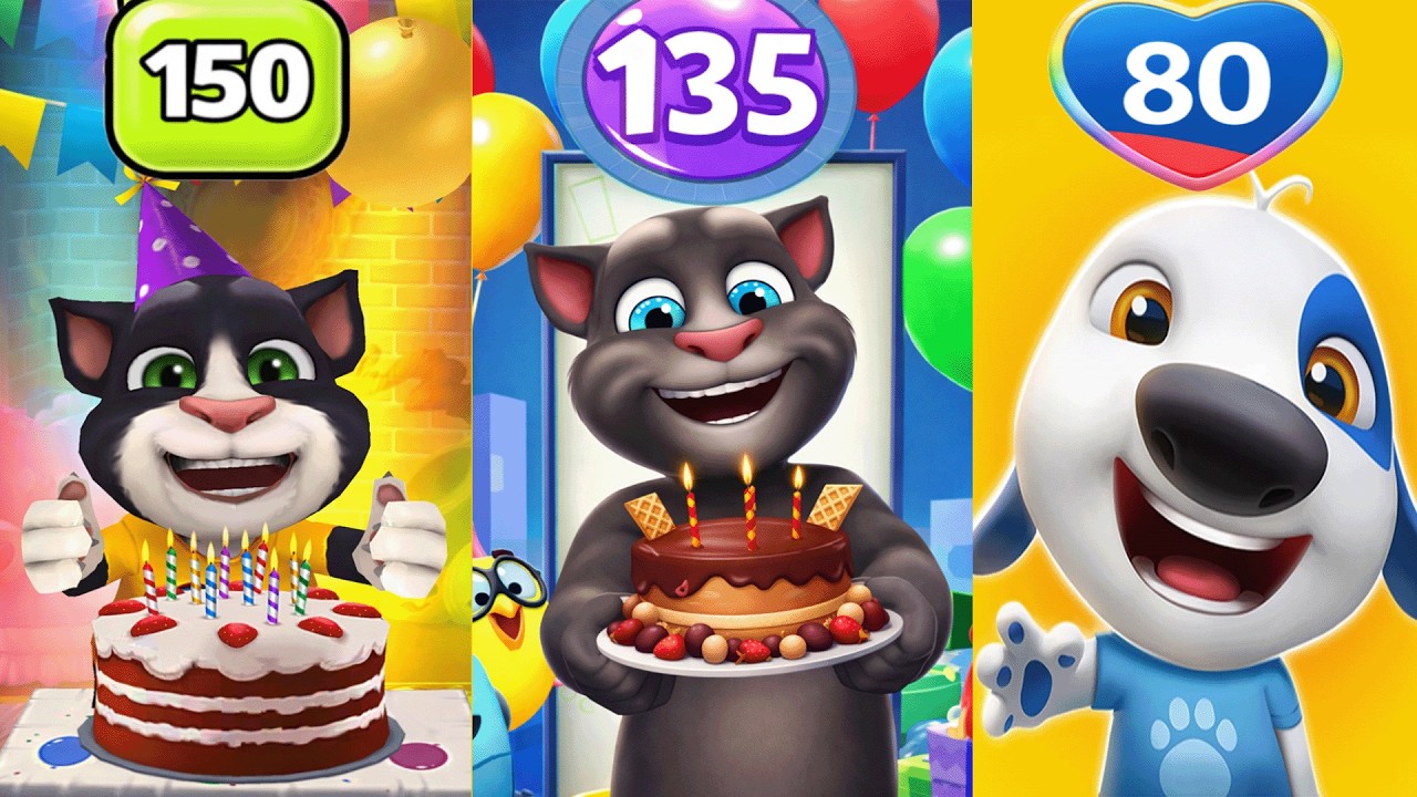My Talking Tom2 vs My Talking Tom vs My Talking Hank islands Happy birthday vidio