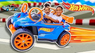 SURPRISING DJ \& KYRIE WITH A POWER WHEELS HOT WHEELS RACER | THE PRINCE FAMILY CLUBHOUSE