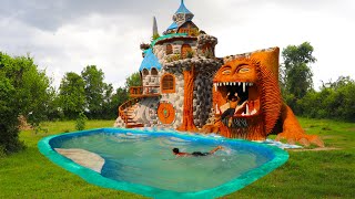 Building an Ancient Mud Villa House, Design Swimming Pool & Lion Water Slide for Entertainment Place