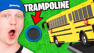 SCHOOL BUS vs WORLD'S STRONGEST TRAMPOLINE!