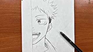 Easy Anime Drawing How To Draw Itadori Yuji Half Face Step-By-Step