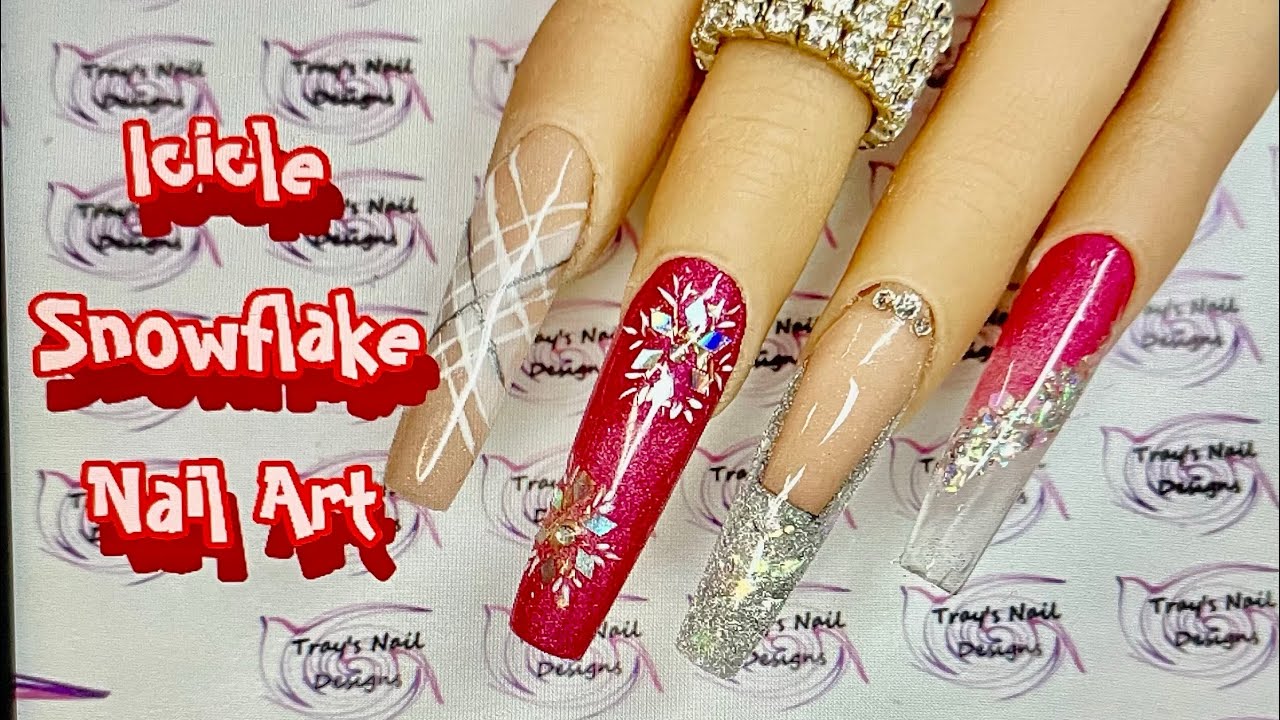 Easy Icicle & Snowflake Nail Art with Christmas Jumper Detail in a Pink Acrylic Ballerina Set