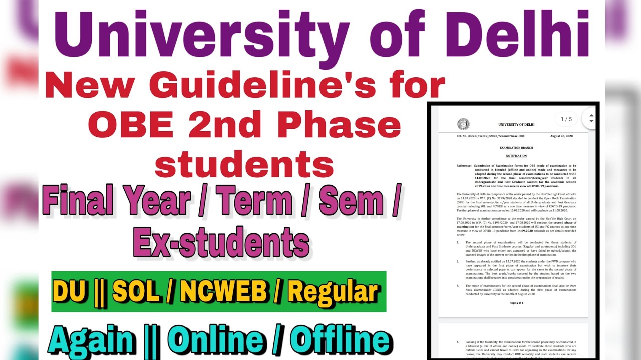 Delhi University New Notice for OBE 2nd Phase ||SOL/NCWEB/Regular || Final year/term/sem/ex-students