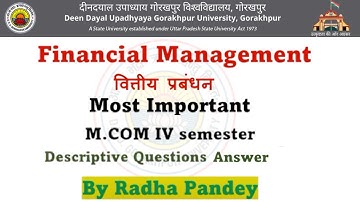 Financial Management M.COM 2nd sem most important descriptive Questions  Answers By Radha Pandey DDU