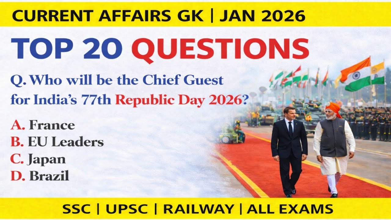 Top 20 Current Affairs Quiz | 11–17 January 2026 | SSC WBCS Railway | Weekly Affairs