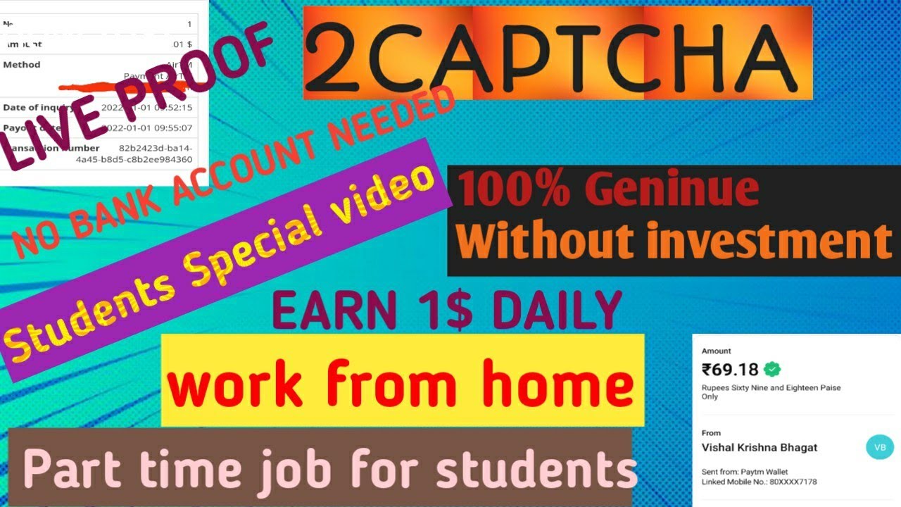2 captcha app - work from home - students part time job - type and earn money - live proof -