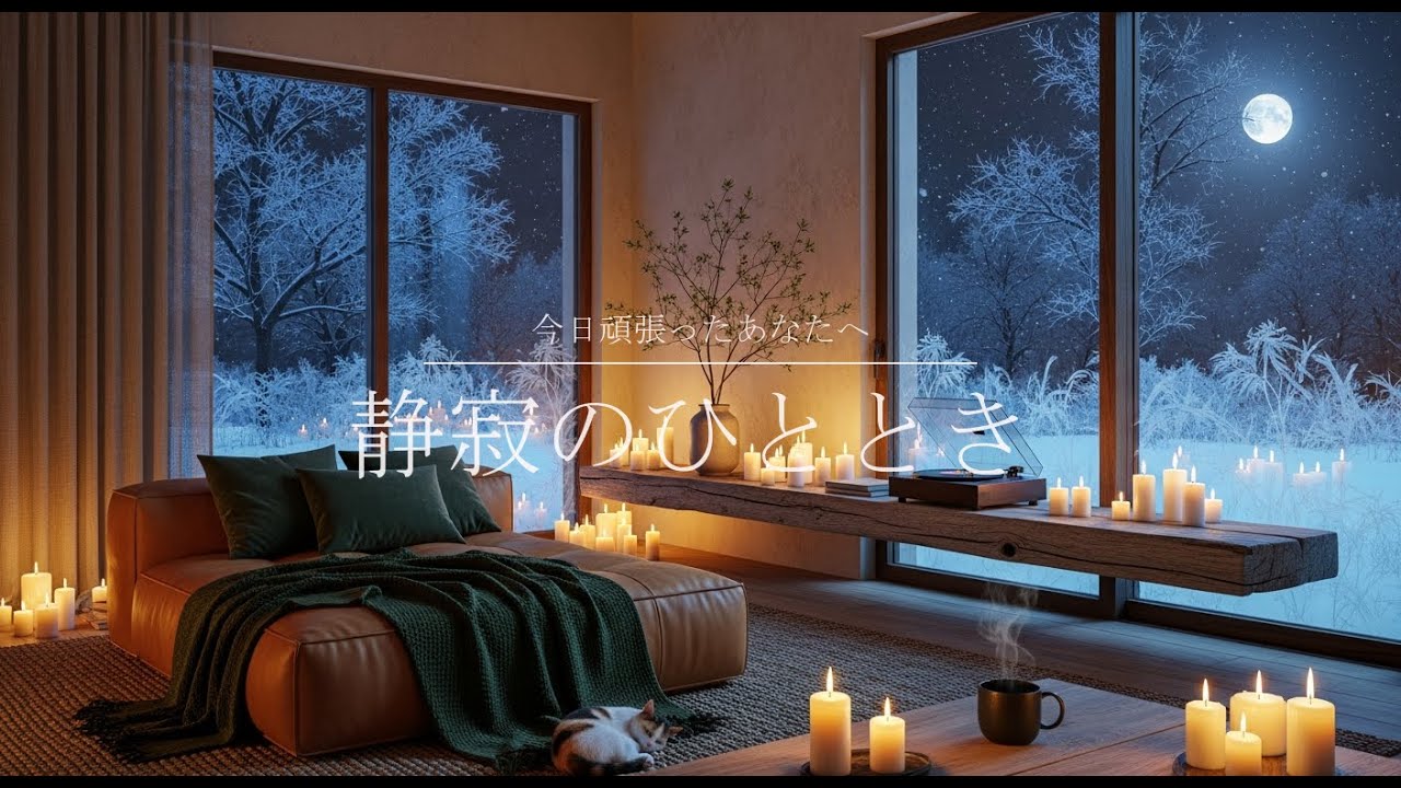 【睡眠用BGM】窓の外の冬、キャンドルの温もり。｜Moonlit Winter Lullaby – Acoustic Guitar Lo-Fi 🕯️❄️
