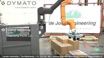 Automatisch palletiseren met de Hanwha cobot van Dymato Automation en De Jong Engineering palletiser