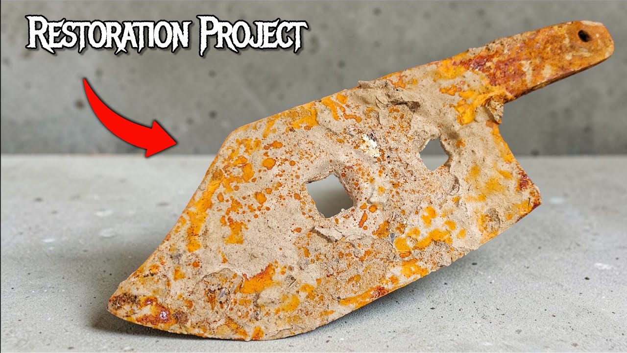 Antique Rusty Cleaver Restoration  [Black Cleaver With Ebony Handle] Old Rusty Butcher Knife