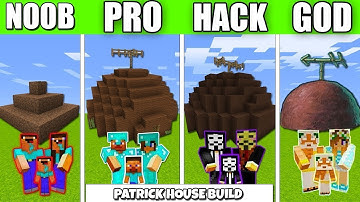 Minecraft Battle : PATRICK HOUSE FAMILY CRAFTING CHALLENGE NOOB vs PRO vs HACKER Minecraft Animation