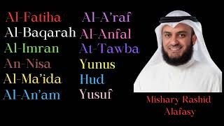 Mishary Alafasy: Fatiha, Baqarah, Imran, Nisa, Maida, Anam, Araf, Anfal, Tawba, Yunus, Hud, Yusuf