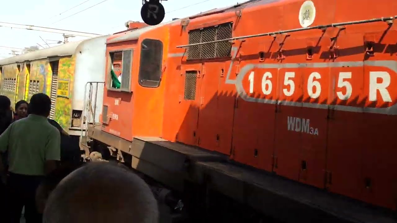 ERS Shed WDM3A Loco with Ernakulam Duranto in Original Livery. WCAM1 Loco Valsad Shed in Background