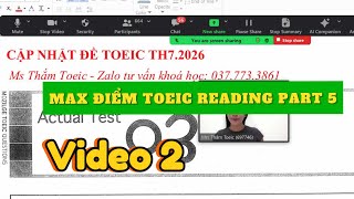 TOEIC READING PART 5 | ĐỀ THI TOEIC SÁT VỚI THỰC TẾ NHẤT 2026 | MS THẮM TOEIC (VIDEO2)