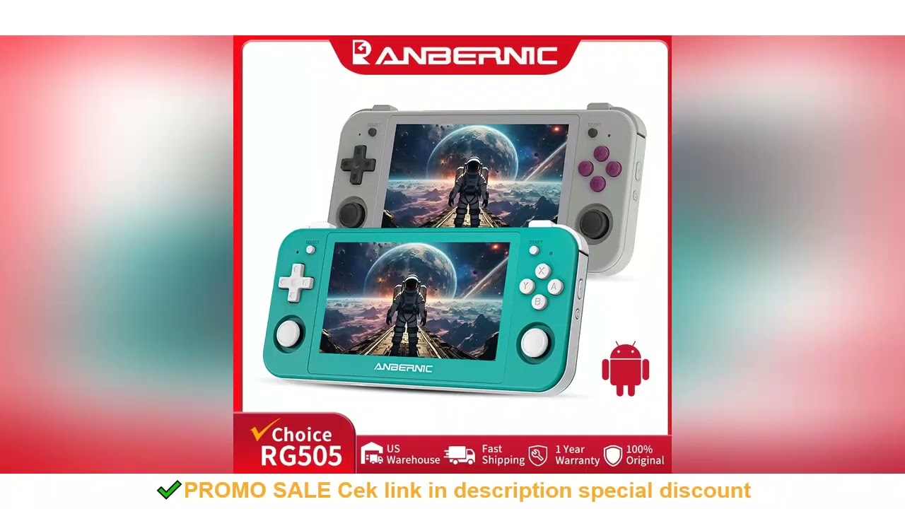 ANBERNIC RG505 Handheld Game Console 4.95" OLED Screen Android 12 Unisoc T618 128GB 3172 Games Suppo