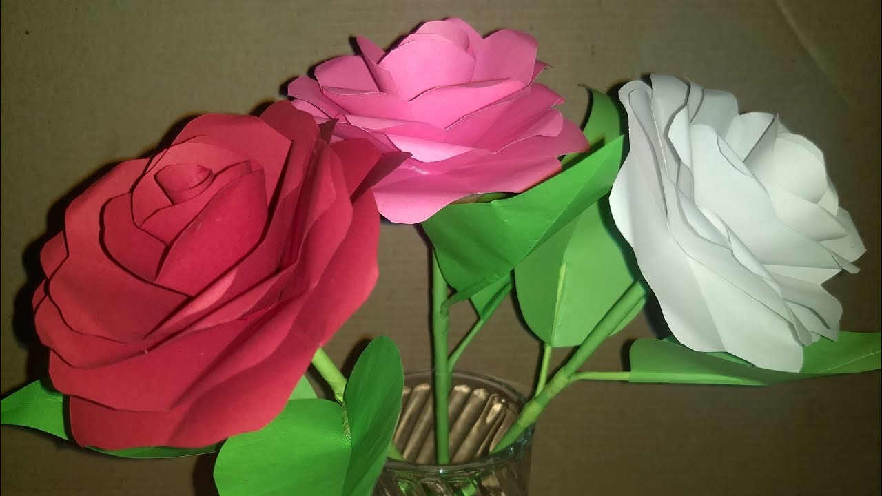Cómo hacer Rosas de papel con tallo. YouTube