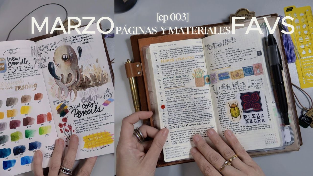 Mis páginas de marzo y materiales favoritos para journaling, Hobonichi y Travelers Notebook