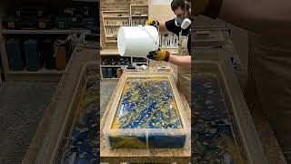 Blue &amp; Gold Epoxy Resin Table 😱 (Luxury Pour – Satisfying Transformation)