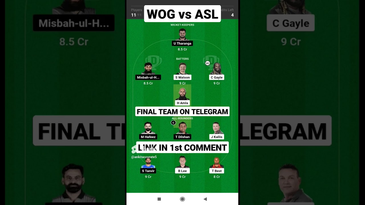 wog vs asl dream11 prediction today || wog vs asl dream11 team || legends league 