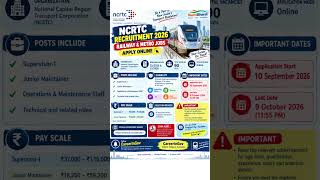 🚇 NCRTC RECRUITMENT 2026  RAILWAY & METRO JOBS  APPLY ONLINE 🇮🇳 #careeringov #sarkarunaukari