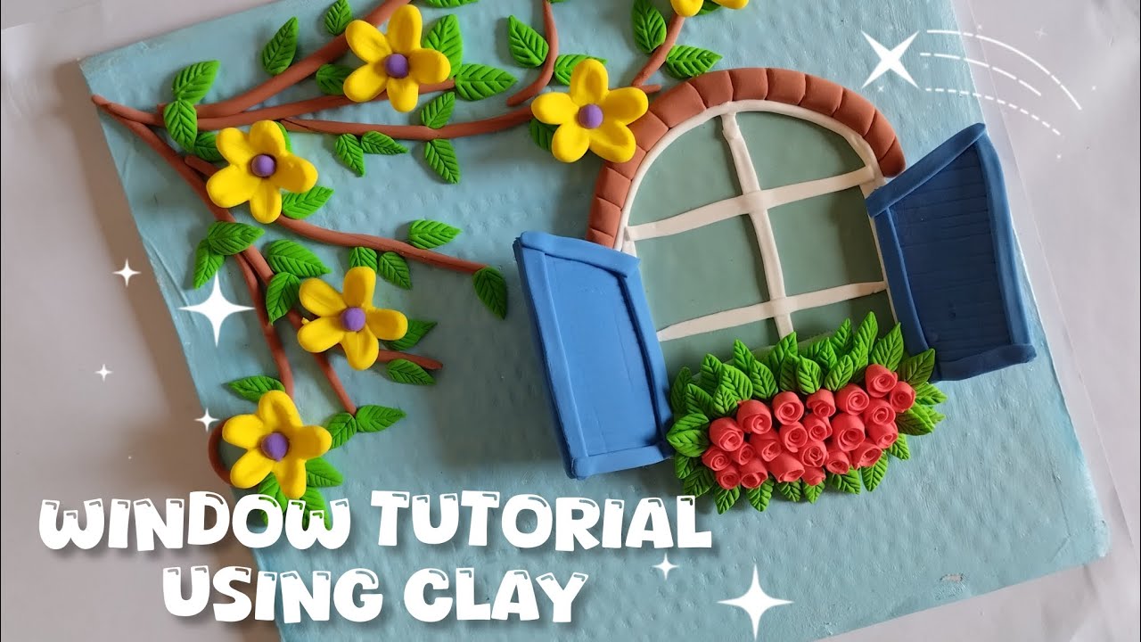 wall hanging easy window 🪟 craft using clay 🌿|| Clay art tutorial ✨|| Window art on cardboard 🎀🍒🌿