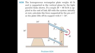 The homogeneous rectangular plate weighs and is supported in the vertical plane by the light paralle