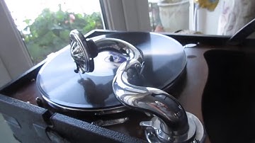 1 Black 1935 HMV 102 playing Run Rabbit Run 78rpm - Flanagan & Allen.