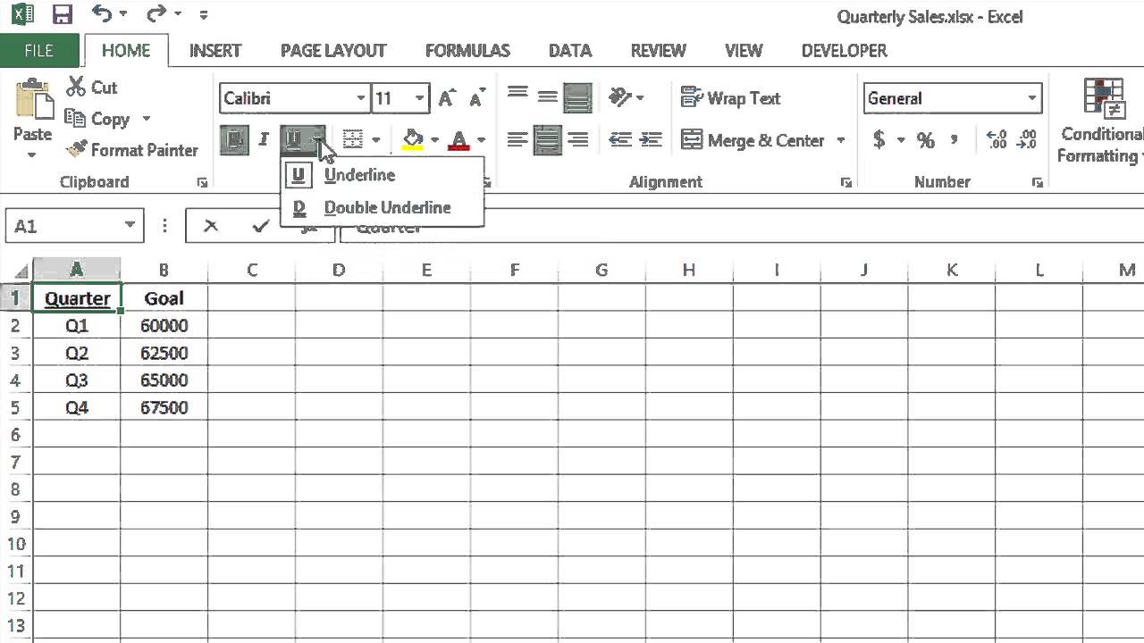 add double underline in excel