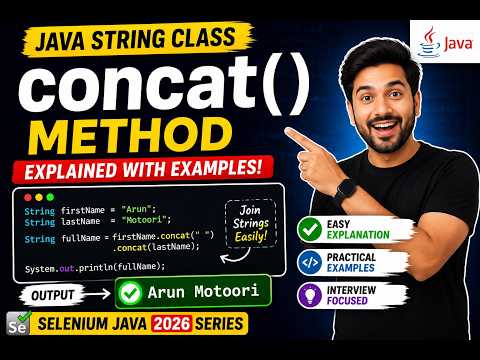 371. concat() pre-defined method of String class in Java (Selenium Java 2026)