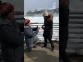 Tourists Marvel at Partially Frozen Niagara Falls in Ontario #shorts