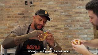 Rugby champ Courtney Lawes gets baptized in the art of Italian Beef!