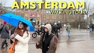 Rainy Walking Tour Around Amsterdam Moco Museum, Rijksmuseum, Museumplein, Leidseplein &amp; MORE🇳🇱 (4K)