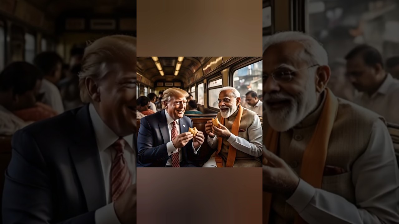 Trump and modi eating samosa in local train Mumbai