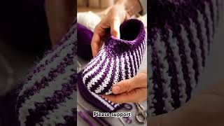 Cozy Handmade Knitted Slippers 💜 | Elegant Winter Crochet Style #crochet #handmade #DIY #sandals